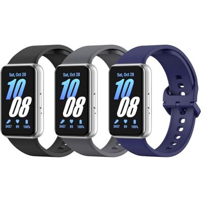 MoKo 3 PZS Correias de relógio compatível com Samsung Galaxy Fit 3 para mulher homem, pulseira desportiva de substituição de silicone suave, preto índigo+cinzento aço platina MoKo 3 PZS Correias de relógio compatível com Samsung Galaxy Fit 3 para mulher homem, pulseira desportiva de substituição de silicone suave, preto índigo+cinzento aço platina
