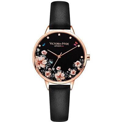 VICTORIA HYDE Floral Mulheres Relógio de Pulso de Quartzo Pulseira de Malha de Aço Inoxidável/Corrente de Couro, Preto Floral, Correia VICTORIA HYDE Floral Mulheres Relógio de Pulso de Quartzo Pulseira de Malha de Aço Inoxidável/Corrente de Couro, Preto Floral, Correia