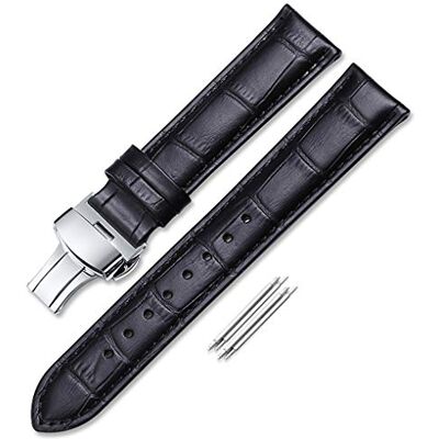 iStrap Correias de relógio de couro correia de substituição para homens e mulheres fecho dobrável com botão de pressão em aço inoxidável 18 mm 19 mm 20 mm 21 mm 22 mm 24 mm preto castanho iStrap Correias de relógio de couro correia de substituição para homens e mulheres fecho dobrável com botão de pressão em aço inoxidável 18 mm 19 mm 20 mm 21 mm 22 mm 24 mm preto castanho
