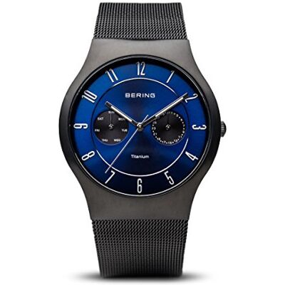 BERING 11939 Reloj de cuarzo para hombre con caja de titanio de 39 mm y esfera, correa milanesa, cristal de zafiro y resistencia al agua de 5 ATM BERING 11939 Reloj de cuarzo para hombre con caja de titanio de 39 mm y esfera, correa milanesa, cristal de zafiro y resistencia al agua de 5 ATM