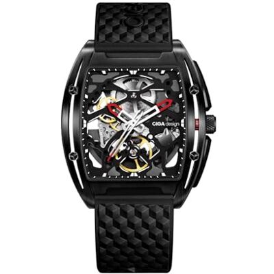 CIGA Design Relógio automático para homem Z Series relógios mecânicos de pulso tipo esqueleto e estilo Tonneau, cristal de safira, correia de couro e silicone CIGA Design Relógio automático para homem Z Series relógios mecânicos de pulso tipo esqueleto e estilo Tonneau, cristal de safira, correia de couro e silicone