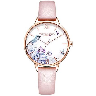 VICTORIA HYDE Relógio de pulso floral para mulheres, relógio de quartzo, pulseira de malha de aço inoxidável/correia de couro, ROSA, pulseira VICTORIA HYDE Relógio de pulso floral para mulheres, relógio de quartzo, pulseira de malha de aço inoxidável/correia de couro, ROSA, pulseira