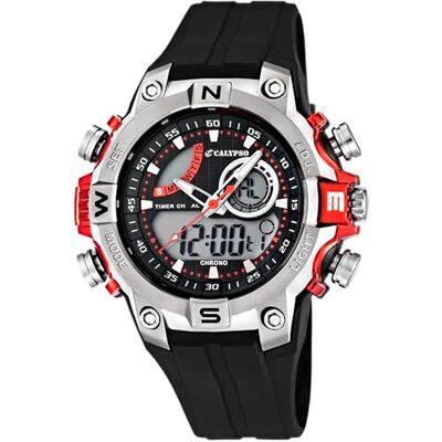 Calypso Relógio Digital Masculino Analógico K5586 Quartzo Resistente à Água 10 ATM Data e Calendário, Cronógrafo, Duplo Fuso Horário, Luz, Alarme, 12 e 24 Horas Pulseira de Borracha Flash Time Calypso Relógio Digital Masculino Analógico K5586 Quartzo Resistente à Água 10 ATM Data e Calendário, Cronógrafo, Duplo Fuso Horário, Luz, Alarme, 12 e 24 Horas Pulseira de Borracha Flash Time