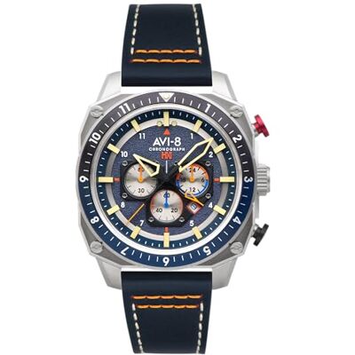 Avi-8 Hawker Hunter Atlas Relógio cronógrafo para homem de 44 mm com pulseira de couro AV-4100 Avi-8 Hawker Hunter Atlas Relógio cronógrafo para homem de 44 mm com pulseira de couro AV-4100