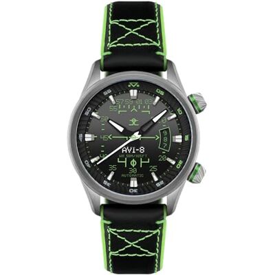 AVI-8 Hawker Harrier HUD Relógio automático para homem de 44 mm com correia de borracha/couro AV-4117, preto gradiente, 22 mm Green Rubber/Leather Strap, Hud automático AVI-8 Hawker Harrier HUD Relógio automático para homem de 44 mm com correia de borracha/couro AV-4117, preto gradiente, 22 mm Green Rubber/Leather Strap, Hud automático