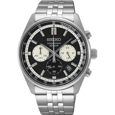Seiko Relógio analógico para homens de quartzo com bracelete em aço inoxidável, Prata-Preto, pulseira Seiko Relógio analógico para homens de quartzo com bracelete em aço inoxidável, Prata-Preto, pulseira