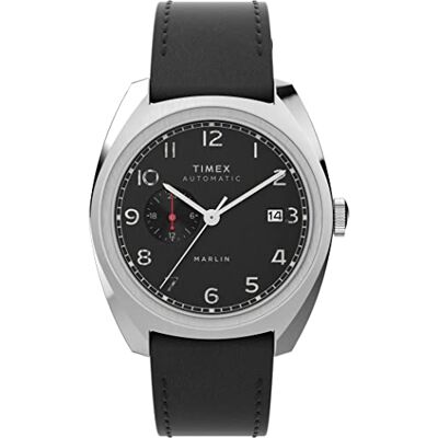 Timex Marlin Sub-Dial Relógio automático para homem com pulseira de couro, Preto, tira Timex Marlin Sub-Dial Relógio automático para homem com pulseira de couro, Preto, tira