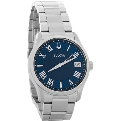 Bulova Relógio analógico de quartzo para homem com correia de aço inoxidável, azul, pulseira Bulova Relógio analógico de quartzo para homem com correia de aço inoxidável, azul, pulseira
