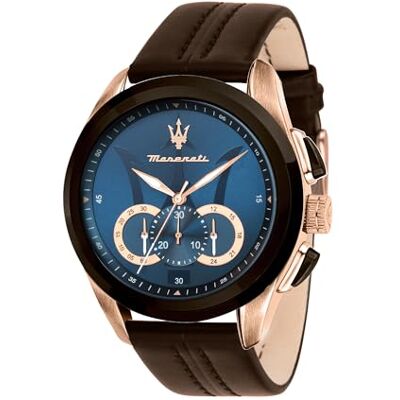 Maserati Relógio para homem, coleção Traguardo, movimento de quartzo, cronógrafo, em aço e couro Maserati Relógio para homem, coleção Traguardo, movimento de quartzo, cronógrafo, em aço e couro