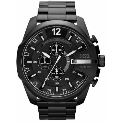 Diesel Relógio para homem Mega Chief, movimento cronógrafo de quartzo, caixa de aço inoxidável prateado de 59 mm com pulseira de aço inoxidável, DZ4308, preto e azul marinho:, pulseira Diesel Relógio para homem Mega Chief, movimento cronógrafo de quartzo, caixa de aço inoxidável prateado de 59 mm com pulseira de aço inoxidável, DZ4308, preto e azul marinho:, pulseira