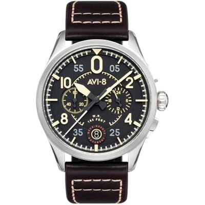 AVI-8 Spitfire Lock AV-4089 Relógio de quartzo japonês para homem, 42 mm, cronógrafo, com pulseira de couro, Castanho, Correia AVI-8 Spitfire Lock AV-4089 Relógio de quartzo japonês para homem, 42 mm, cronógrafo, com pulseira de couro, Castanho, Correia