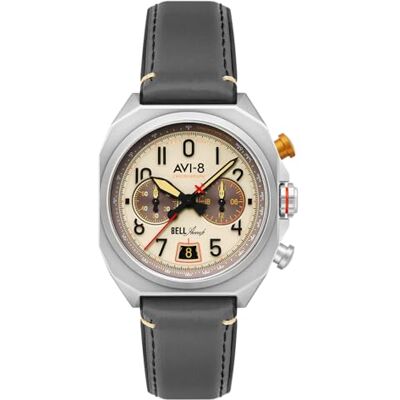 AVI-8 Bell X-1 Machbuster AV-4118 Relógio cronógrafo para homem, 41 mm, pulseira de couro, castanho castanho, correia AVI-8 Bell X-1 Machbuster AV-4118 Relógio cronógrafo para homem, 41 mm, pulseira de couro, castanho castanho, correia
