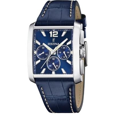 Festina Relógio Masculino Analógico de Couro Azul Movimento de Quartzo Cronógrafo Cristal Mineral de Alta Resistência Resistente à Água 5 ATM Elegante F20636/2 On The Square Festina Relógio Masculino Analógico de Couro Azul Movimento de Quartzo Cronógrafo Cristal Mineral de Alta Resistência Resistente à Água 5 ATM Elegante F20636/2 On The Square