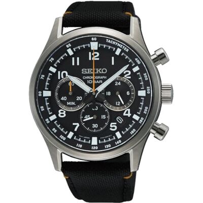 Seiko Relógio analógico para homens de quartzo com bracelete em aço inoxidável, Preto e azul, Correia Seiko Relógio analógico para homens de quartzo com bracelete em aço inoxidável, Preto e azul, Correia