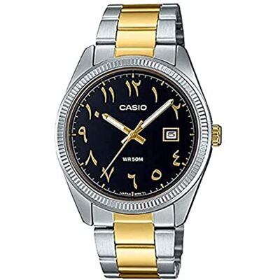 Casio Relógio analógico de aço inoxidável de dois tons para homem, prateado e dourado Casio Relógio analógico de aço inoxidável de dois tons para homem, prateado e dourado