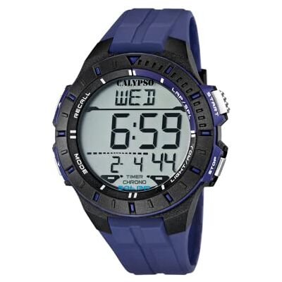 Calypso Relógio Digital Masculino K5607 Resistente à Água 10 ATM Data e Calendário, Cronógrafo, Fuso Horário Duplo, Luz, Alarme, 12 e 24 Horas Pulseira de Borracha Cor Splash, azul, Correia Calypso Relógio Digital Masculino K5607 Resistente à Água 10 ATM Data e Calendário, Cronógrafo, Fuso Horário Duplo, Luz, Alarme, 12 e 24 Horas Pulseira de Borracha Cor Splash, azul, Correia