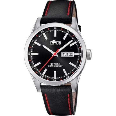 Lotus Relógio Masculino Analógico de Couro Movimento de Quartzo Calendário Cristal Mineral de Alta Resistência Resistente à Água 10 ATM Clássico, Preto, pulseira Lotus Relógio Masculino Analógico de Couro Movimento de Quartzo Calendário Cristal Mineral de Alta Resistência Resistente à Água 10 ATM Clássico, Preto, pulseira