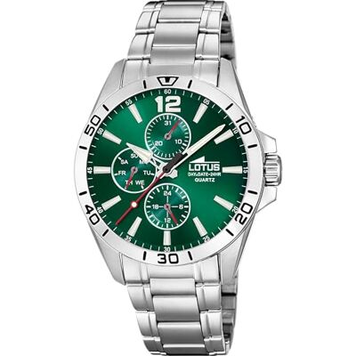 Lotus Relógio Masculino Analógico de Aço Inoxidável 316l Prateado Movimento de Quartzo Cristal Mineral de Alta Resistência Resistente à Água 5 ATM Multifunção 18812 Trendy, verde, Moderno Lotus Relógio Masculino Analógico de Aço Inoxidável 316l Prateado Movimento de Quartzo Cristal Mineral de Alta Resistência Resistente à Água 5 ATM Multifunção 18812 Trendy, verde, Moderno