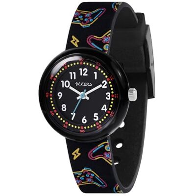 Tikkers Relógio analógico de quartzo para crianças, com correia de jogador, preto, minimalista, Preto, Minimalista Tikkers Relógio analógico de quartzo para crianças, com correia de jogador, preto, minimalista, Preto, Minimalista