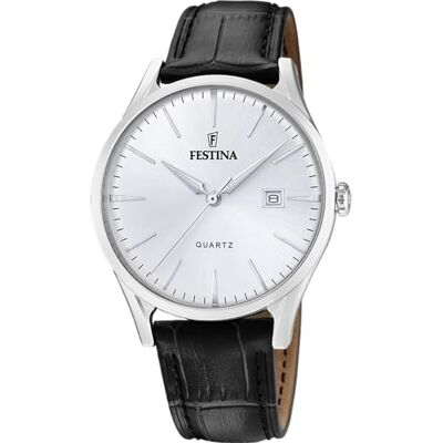 Festina Relógio masculino analógico de couro preto Movimento de quartzo, calendário, vidro mineral de alta resistência, resistente à água 5 ATM elegante /2 Festina Relógio masculino analógico de couro preto Movimento de quartzo, calendário, vidro mineral de alta resistência, resistente à água 5 ATM elegante /2