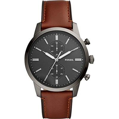 Fossil Relógio para homem Townsman 44 mm, movimento cronógrafo de quartzo, caixa de 44 mm em aço inoxidável preto com correia de couro, FS5437, Castanho, 44 mm, Correia Fossil Relógio para homem Townsman 44 mm, movimento cronógrafo de quartzo, caixa de 44 mm em aço inoxidável preto com correia de couro, FS5437, Castanho, 44 mm, Correia