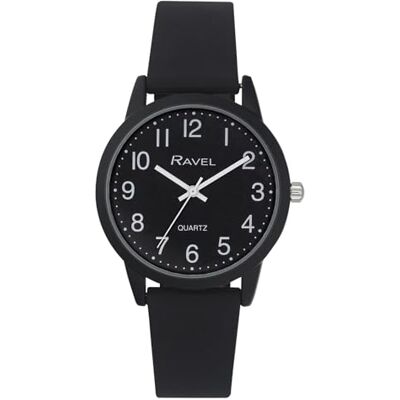 Ravel Relógio Summer in Black para mulher com correia de silicone quartzo analógico R1813 Ravel Relógio Summer in Black para mulher com correia de silicone quartzo analógico R1813