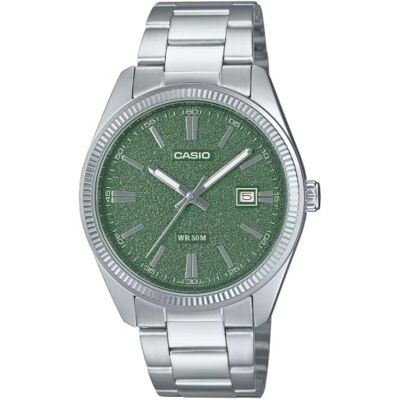 Casio MTP1302DA-3AV Relógio analógico clássico de aço inoxidável com mostrador verde mate para homem Casio MTP1302DA-3AV Relógio analógico clássico de aço inoxidável com mostrador verde mate para homem