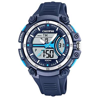Calypso Watches Relógio analógico digital para homem de quartzo com correia em plástico Calypso Watches Relógio analógico digital para homem de quartzo com correia em plástico