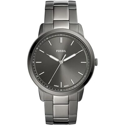 Fossil Minimalist Relógio para homem, movimento de quartzo com correia de aço ou pele, Cinzento escuro, 44 mm, pulseira Fossil Minimalist Relógio para homem, movimento de quartzo com correia de aço ou pele, Cinzento escuro, 44 mm, pulseira