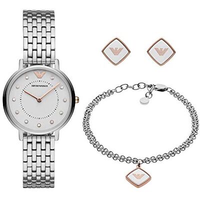 Giorgio Armani Relógio para mulher, 32 mm movimento de quartzo a duas agulhas com correia de aço em tom prateado Giorgio Armani Relógio para mulher, 32 mm movimento de quartzo a duas agulhas com correia de aço em tom prateado