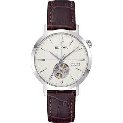 Bulova Relógio de homem coleção Aerojet automático 38 mm aço pele castanha, castanho, clássico Bulova Relógio de homem coleção Aerojet automático 38 mm aço pele castanha, castanho, clássico