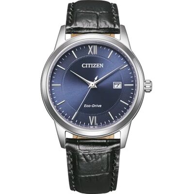 Citizen Eco-Drive Relógio solar para homem com correia de pele de crocodilo, cor prateada e azul Citizen Eco-Drive Relógio solar para homem com correia de pele de crocodilo, cor prateada e azul