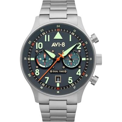AVI-8 Hawker Hurricane, Carey Dual Time, gutersloh Relógio para Homem Analógico de Quartzo Japonês com Pulseira de Aço Inoxidável AVI-8 Hawker Hurricane, Carey Dual Time, gutersloh Relógio para Homem Analógico de Quartzo Japonês com Pulseira de Aço Inoxidável
