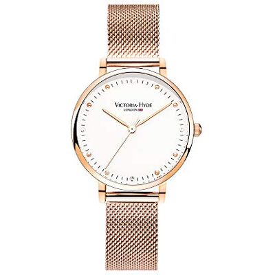 VICTORIA HYDE Moda mulheres relógio de pulso de quartzo faixa de malha de aço inoxidável, Ouro rosa branco, pulseira VICTORIA HYDE Moda mulheres relógio de pulso de quartzo faixa de malha de aço inoxidável, Ouro rosa branco, pulseira