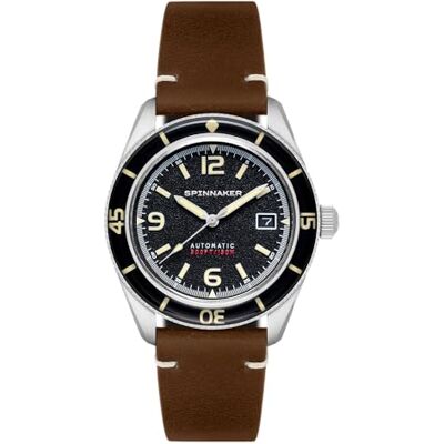 Spinnaker para Homem 43 mm Fleuss Relógio automático com Bracelete de Couro Genuíno SP-5055, Madeira Preto, Bracelete Spinnaker para Homem 43 mm Fleuss Relógio automático com Bracelete de Couro Genuíno SP-5055, Madeira Preto, Bracelete
