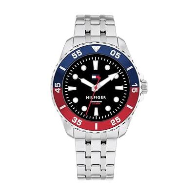 Tommy Hilfiger Relógio com movimento de quartzo de três ponteiros para jovens com correia de aço inoxidável ou de silicone, pulseira Tommy Hilfiger Relógio com movimento de quartzo de três ponteiros para jovens com correia de aço inoxidável ou de silicone, pulseira