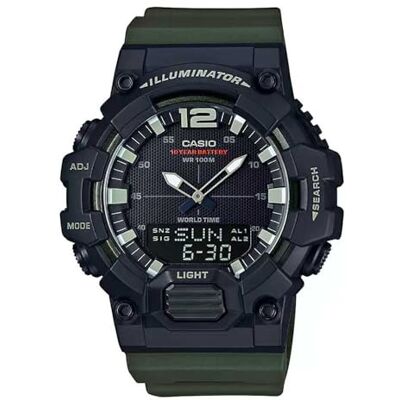 Casio Relógio de pulso para homem com mecanismo de quartzo desportivo e caixa de resina de cor verde, ecrã analógico preto Casio Relógio de pulso para homem com mecanismo de quartzo desportivo e caixa de resina de cor verde, ecrã analógico preto