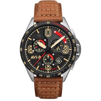 Avi-8 Para homem 43 mm P-51 Mustang Blakeslee cronógrafo japonês meca-quartzo piloto relógio com correia de couro ou aço inoxidável AV-4077 Avi-8 Para homem 43 mm P-51 Mustang Blakeslee cronógrafo japonês meca-quartzo piloto relógio com correia de couro ou aço inoxidável AV-4077