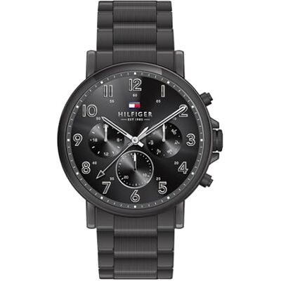 Tommy Hilfiger Relógio analógico multifuncional de quartzo para homem 46 mm 3 subesferas, correia de aço inoxidável ou couro, resistente à água 5 ATM, Preto, Tamanho único Tommy Hilfiger Relógio analógico multifuncional de quartzo para homem 46 mm 3 subesferas, correia de aço inoxidável ou couro, resistente à água 5 ATM, Preto, Tamanho único