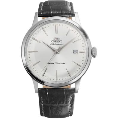 Orient Classic Bambino Classic Relógio de pulso automático para homem com cordão manual, mecânico, clássico, pulseira de couro preto, caixa de aço inoxidável, mostrador analógico, branco Orient Classic Bambino Classic Relógio de pulso automático para homem com cordão manual, mecânico, clássico, pulseira de couro preto, caixa de aço inoxidável, mostrador analógico, branco