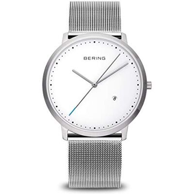 BERING Unisex Analógica Quartzo Relógio de pulso de coleção com Pulseira de couro de bezerro e Cristal de safira, Prata BERING Unisex Analógica Quartzo Relógio de pulso de coleção com Pulseira de couro de bezerro e Cristal de safira, Prata