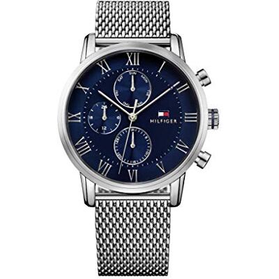 Tommy Hilfiger Relógio analógico de quartzo multifuncional para homem com correia de aço inoxidável ou pulseira em couro, azul, Tamanho único Tommy Hilfiger Relógio analógico de quartzo multifuncional para homem com correia de aço inoxidável ou pulseira em couro, azul, Tamanho único