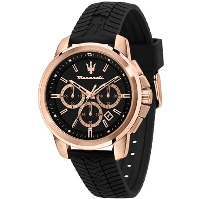 Maserati Reloj para Hombre, Colección Successo, en Acero Inoxidable, PVD Oro Rosa, Silicona, con Correa de Silicona Maserati Reloj para Hombre, Colección Successo, en Acero Inoxidable, PVD Oro Rosa, Silicona, con Correa de Silicona