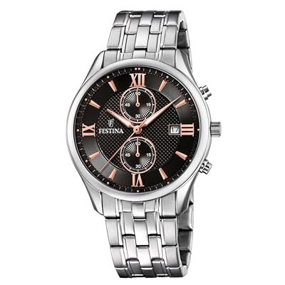 Festina Relógio cronógrafo para homem de quartzo com correia em aço inoxidável , Preto, pulseira Festina Relógio cronógrafo para homem de quartzo com correia em aço inoxidável , Preto, pulseira