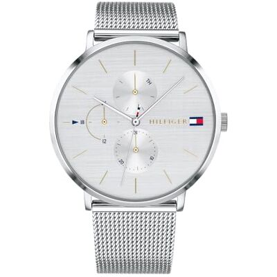 Tommy Hilfiger Relógio multifunções de quartzo para mulher 3 subesferas, resistente à água 3ATM com pulseira de couro ou aço inoxidável em malha ou em ligações, multicolorido, Tamanho único Tommy Hilfiger Relógio multifunções de quartzo para mulher 3 subesferas, resistente à água 3ATM com pulseira de couro ou aço inoxidável em malha ou em ligações, multicolorido, Tamanho único