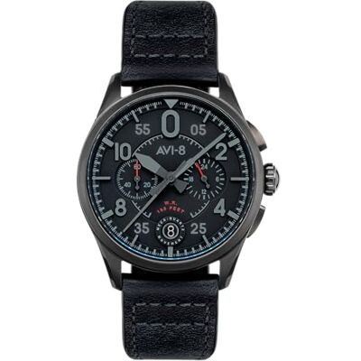AVI-8 Spitfire Lock AV-4089 Relógio de quartzo japonês para homem, 42 mm, cronógrafo, com pulseira de couro, Preto e vinho:, Correia AVI-8 Spitfire Lock AV-4089 Relógio de quartzo japonês para homem, 42 mm, cronógrafo, com pulseira de couro, Preto e vinho:, Correia