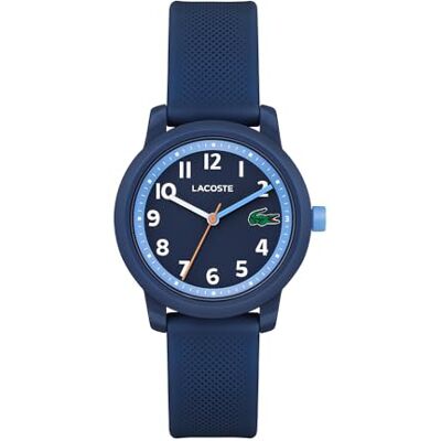 Lacoste Relógio com movimento de quartzo de três ponteiros para crianças coleção .12.12 Kids com correia de silicone, Azul Marinho, tira Lacoste Relógio com movimento de quartzo de três ponteiros para crianças coleção .12.12 Kids com correia de silicone, Azul Marinho, tira
