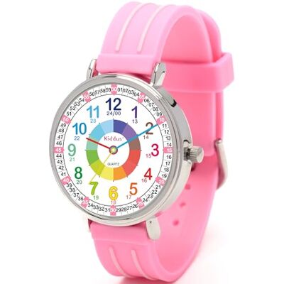 Kiddus Relógio de aprendizagem para menina, relógio educativo infantil a partir de 5 anos, 3ATM, crianças analógico para aprender a hora, mecanismo japonês, ROSA Kiddus Relógio de aprendizagem para menina, relógio educativo infantil a partir de 5 anos, 3ATM, crianças analógico para aprender a hora, mecanismo japonês, ROSA