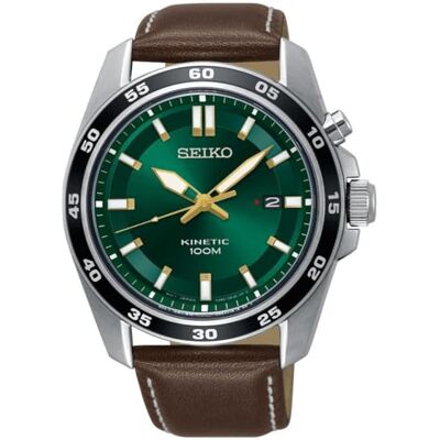 Seiko Relógio Analógico para Homem de Cinético com Correia em Couro , PRATEADO, Tamanho único, pulseira Seiko Relógio Analógico para Homem de Cinético com Correia em Couro , PRATEADO, Tamanho único, pulseira