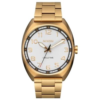 NIXON Relógio analógico de quartzo japonês para homem com correia de aço inoxidável , ouro claro e branco, pulseira NIXON Relógio analógico de quartzo japonês para homem com correia de aço inoxidável , ouro claro e branco, pulseira